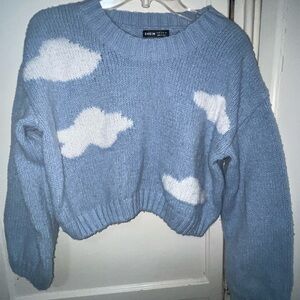 SHEIN Sky Blue Sweater with Cloud Design